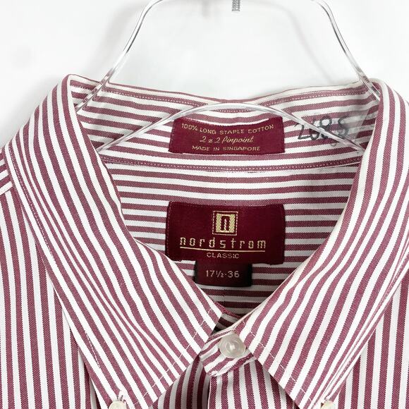 NORDSTROM Classic Red Striped Button-Down Collared Dress Shirt - Picture 2 of 10